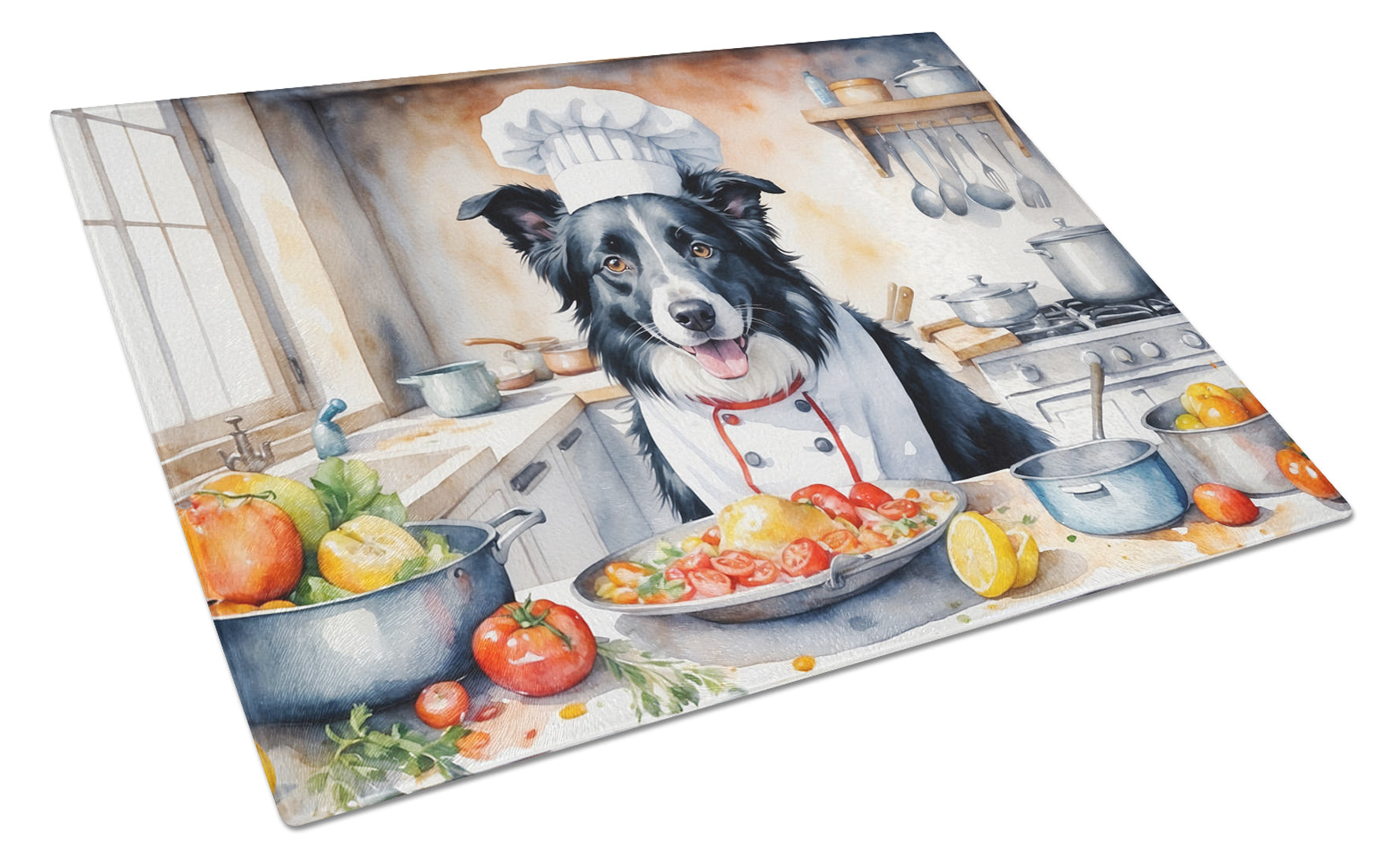 Border Collie The Chef Glass Cutting Board
